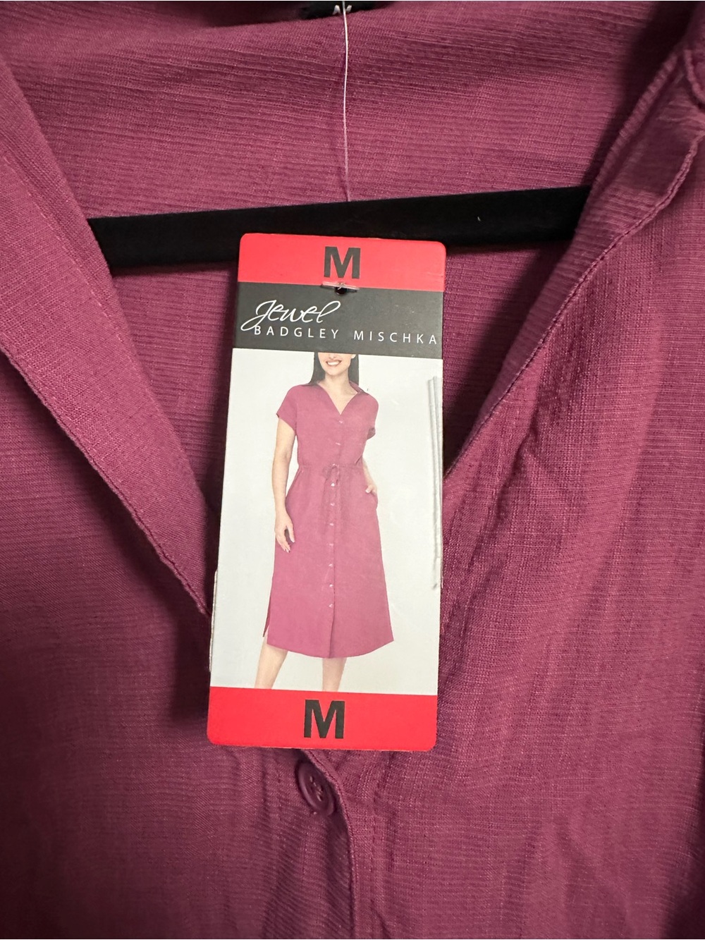 Jewel Badgley Mischka Plum Button-Front Midi Shirt Dress